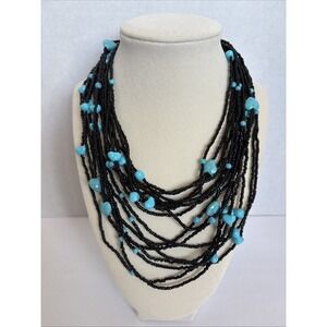 Blue Faux Turquoise Beaded Heart Necklace